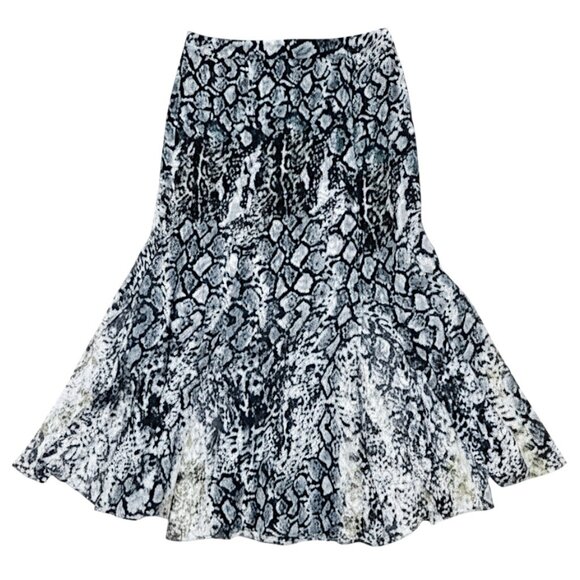 Alice + Olivia Snakeskin Silk Blend Midi Skirt Sheer Slit Designer Sz 2 - Picture 2 of 14